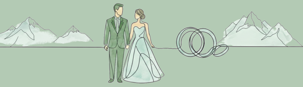 Paul and Eva illustrated with mountains and rings.